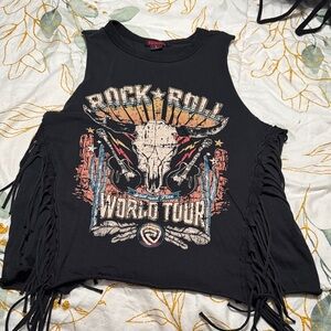 Edgy Black Fringe Tank Top